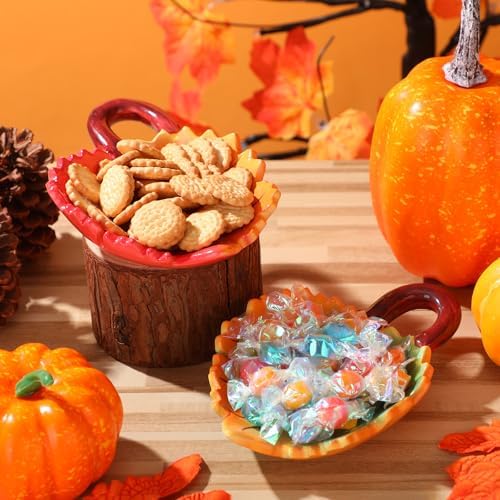 LemonRoad 2 Pcs Fall Thanksgiving Maple Leaf Candy Dishes, Resin Bowls