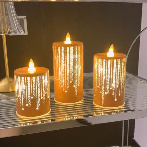 Led Candles Flickering Flameless Candles Battery Operated Fake Electric Luminara Gold Fall Decorations Fireplace Mantle Decor for Living Room Table Centerpieces for Dining Room Bathroom (Orange)