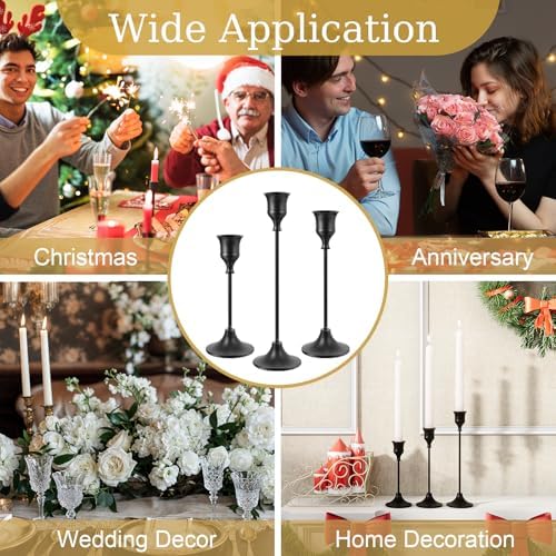 NLBTW Black Candlestick Holders, Metal Taper Candle Holder, Set of 3
