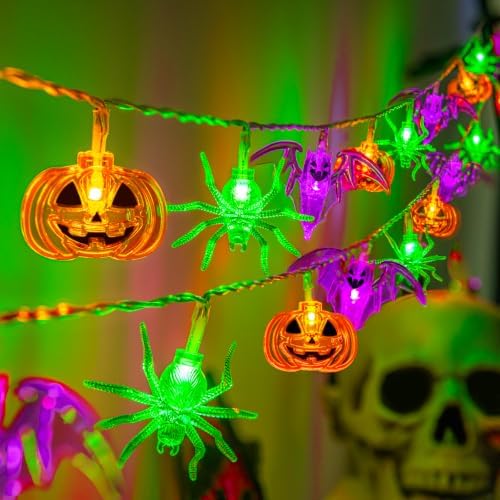 Halloween Lights Indoor Battery Operated 10FT 20LED Orange-Purple-Green