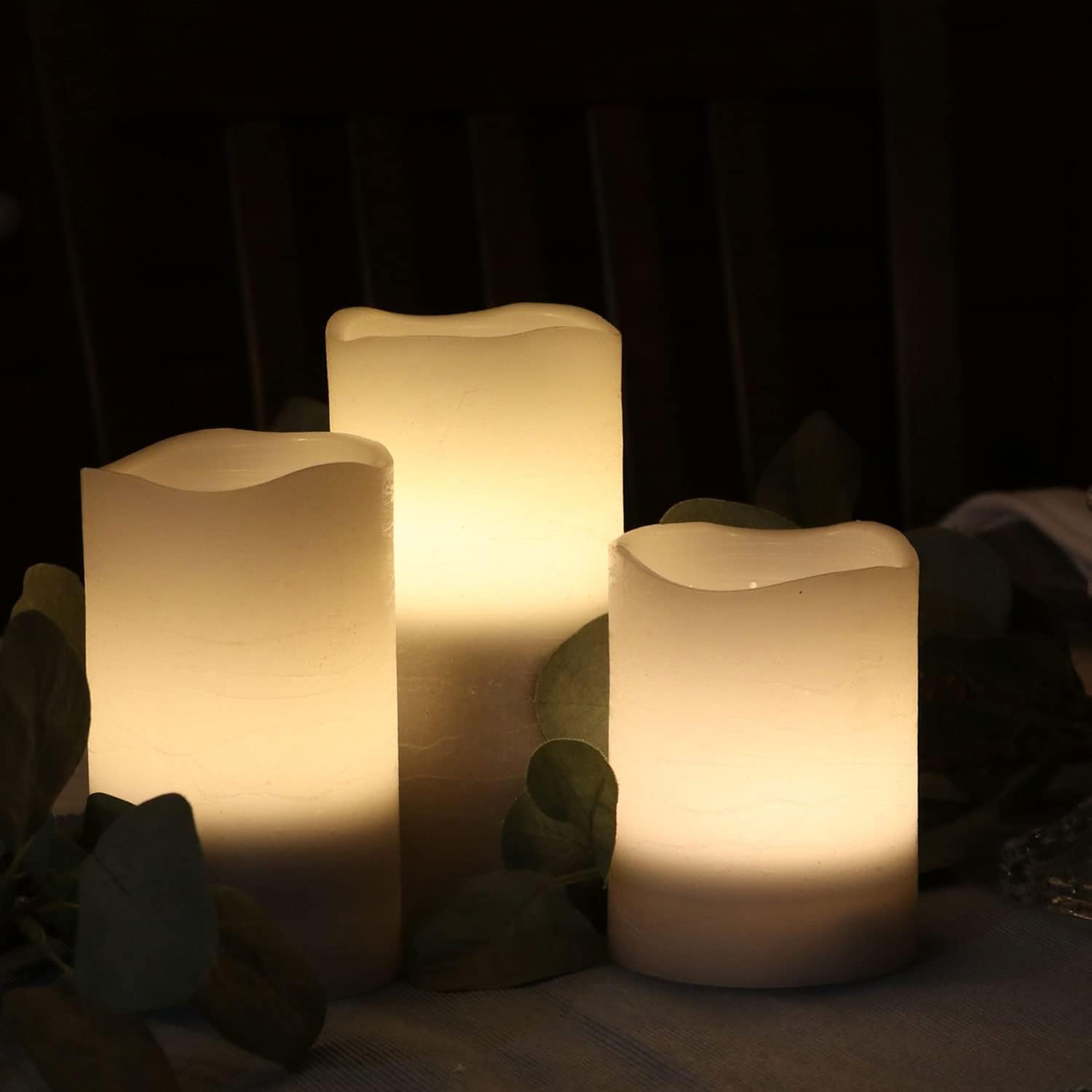 Rhytsing Grey Battery Operated Flameless Led Candles with Timer Function, Warm White Light, Real Wax Finish, 6