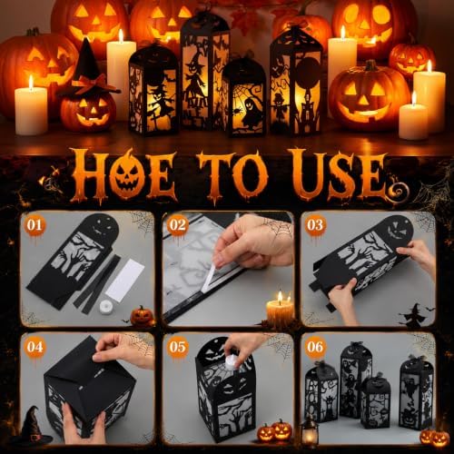 8 Sets Halloween Centerpiece Table Decorations Light up Paper Lantern Box