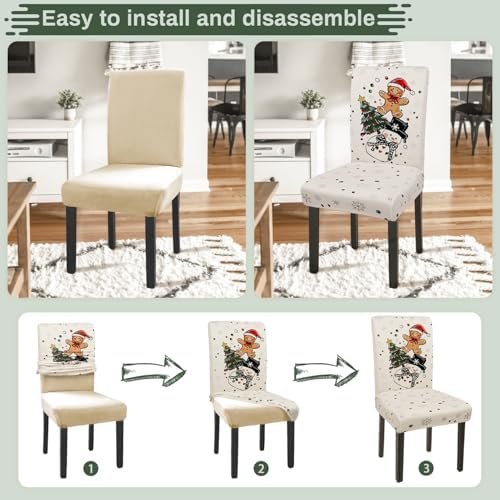 Christmas Chair Covers Set of 4 Gingerbread Xmas Tree Parsons Slipcovers