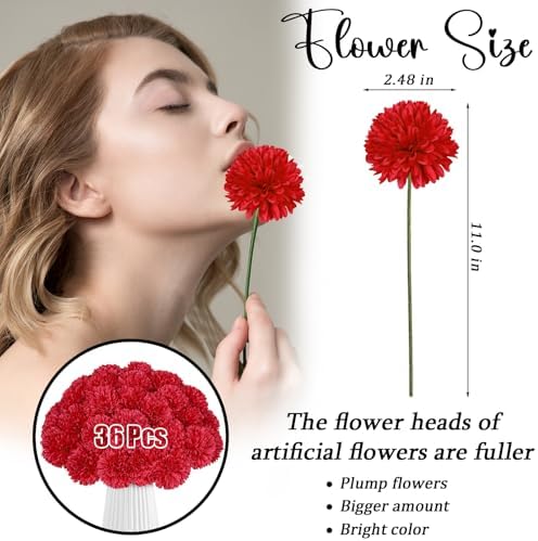 36 Pcs Artificial Chrysanthemums Flowers Red Flowers Fake Mums Silk Flowers for Spring Home Decor Christmas Floral Arrangement Halloween Table Centerpiece