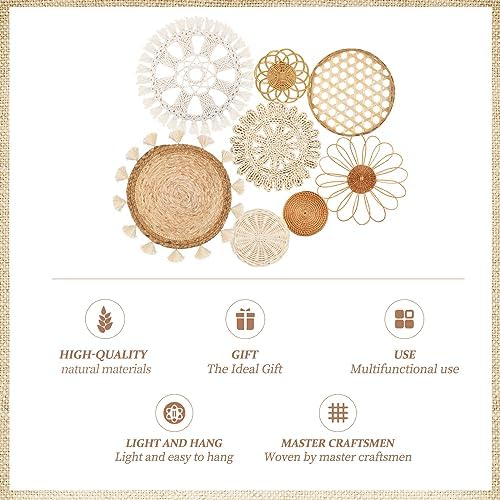 Boho Wall Basket Decor / Style 4 / White Neutral / Set of 8