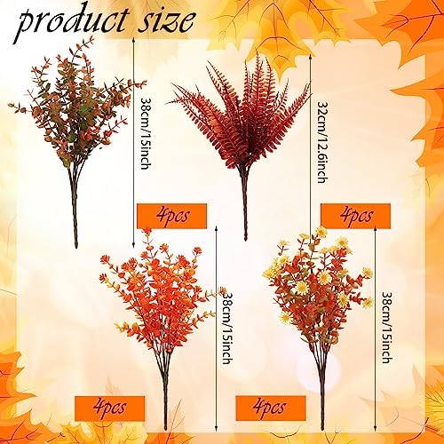 16 Bundles Fall Flowers Picks Artificial Floral Decor,15 Inch,Eucalyptus