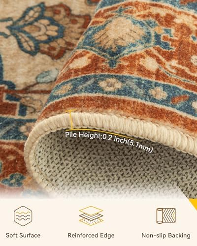 RELEANY Washable Area Rug, 6'x9', Red/Orange/Blue/Brown