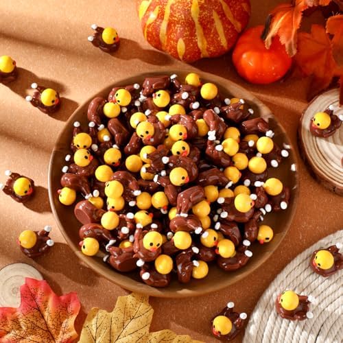 Soulchen 100 Pack Thanksgiving Mini Resin Turkey Duck Figurines Tiny Duck Statue Bulk Mini Turkey Decor for Home Desktop Shelf Cake Autumn Harvest Day Gift Decoration Collectibles