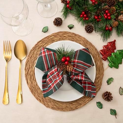 Blue Needles Gingham Buffalo Plaid Cotton Dinner Napkins Set of 12-18"x18"