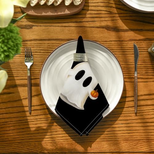 Horaldaily Halloween Cloth Napkins, Dots Pumpkin Ghost Napkins Set of 8
