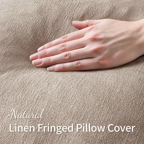 MIULEE Boho Natural Linen Fringe Decorative Euro Throw Pillow Covers 24x24