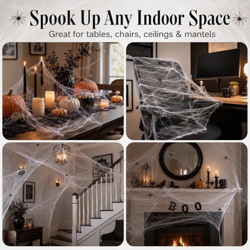 MAQIHAN 1300 Sqft Halloween Spider Webs - Outdoor Cobwebs with 40 Spiders