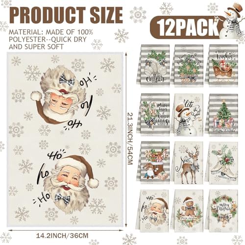 VitalCozy 12 Pcs Stripe Christmas Kitchen Towels, 14.2 x 21.3 in