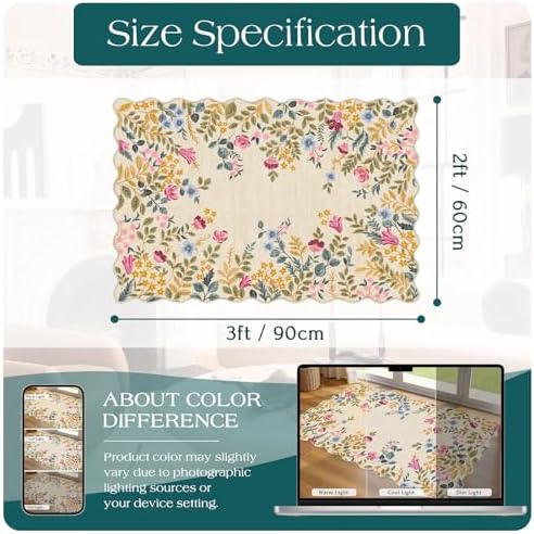 Front Door Mat Outside Entrance 2x3 Beige Colorful Floral Entry Rug