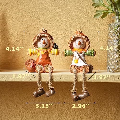 FESTGLOX Scarecrow Fall Decor, 2Pcs Fall Shelf Sitters with Dangling Legs