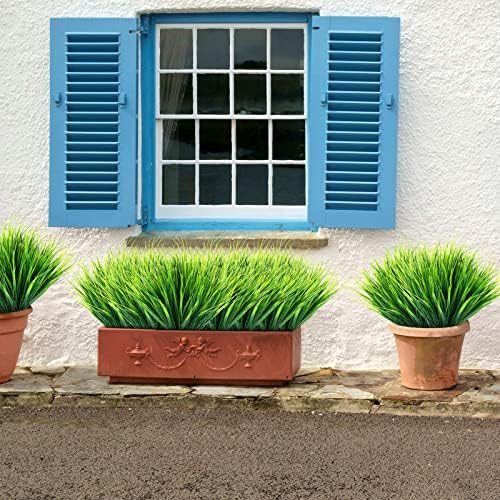 Ysleen 40 Bundles Artificial Grasses Outdoor UV Resistant Fake Plants No Fade Faux Grass Plastic Wheat Grass Greenery Shrubs Garden Porch Window Box Decorating Craft