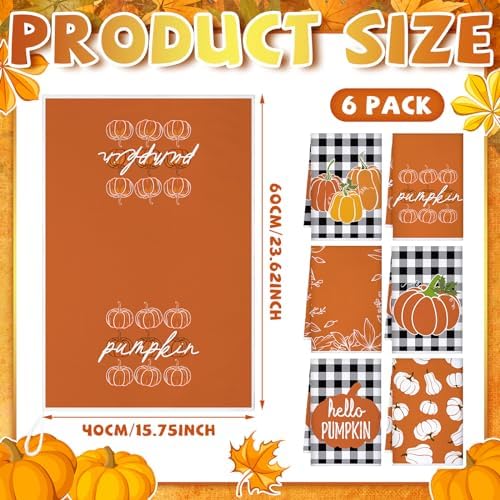 Geyoga Set of 6 Fall Kitchen Towels Autumn Dish Towels Orange Pumpkin Towel