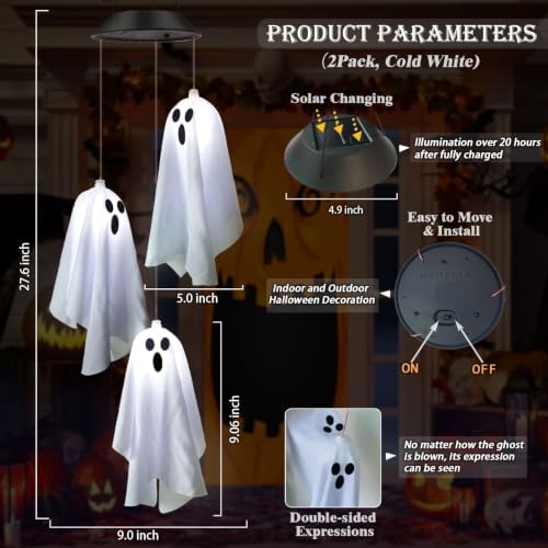 2Pack Hanging Ghosts Swing Solar Lights Halloween Decorations