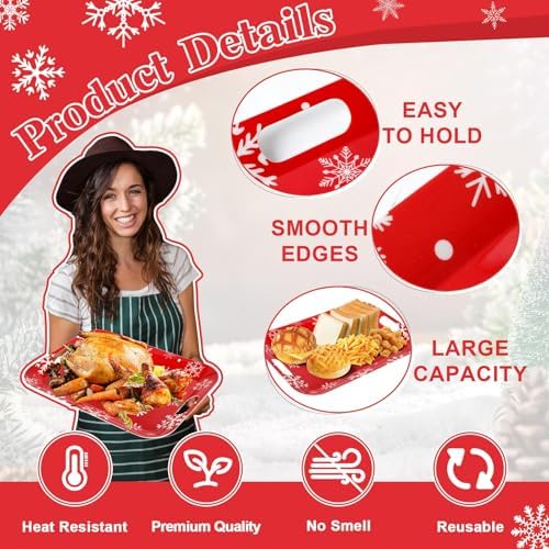 2Pcs Winter Serving Trays 16.1 x 11.1 Inch Large Melamine Christmas Trays Platters with Handles Rectangular Snowflake Melamine Dish for Serving Food Outdoor Dinner Dessert Plates Party Decorations