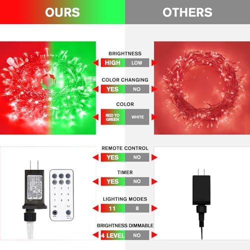 JMEXSUSS 100 LED Red & Green Christmas Lights Plug in, Halloween Lights