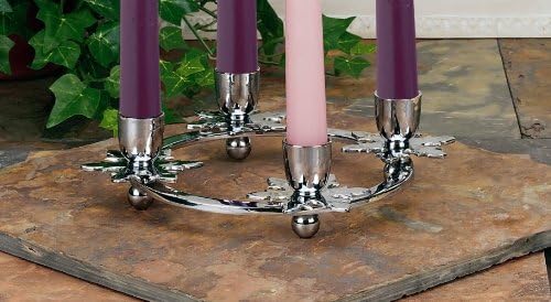 Biedermann & Sons Candle Holder - Snowflake Christmas Advent Wreath Candleholder, 8-Inch, Chrome