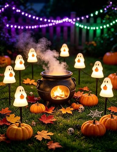 10.5FT Halloween Ghost Pathway Lights, 5PK LED Ghost Stake Lights
