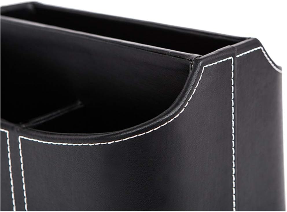 PU Leather Remote Control Holder Rotate 360 ​​degrees Desk Organizer Storage Box for Remote / Black