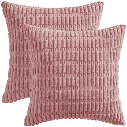 MIULEE Corduroy Decorative Throw Pillow Covers 18x18 Blush Pink Pack of 2