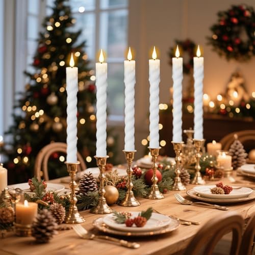 White Flameless Taper Candles Battery Operated with Remote Timer
