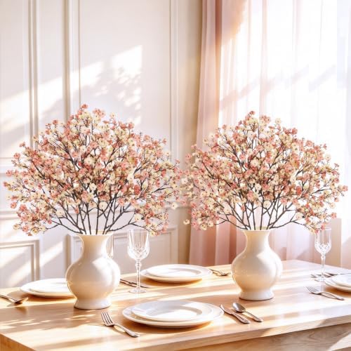 15Pcs Baby's Breath Artificial Flowers, Silk Gypsophila Stems, Beige Brown