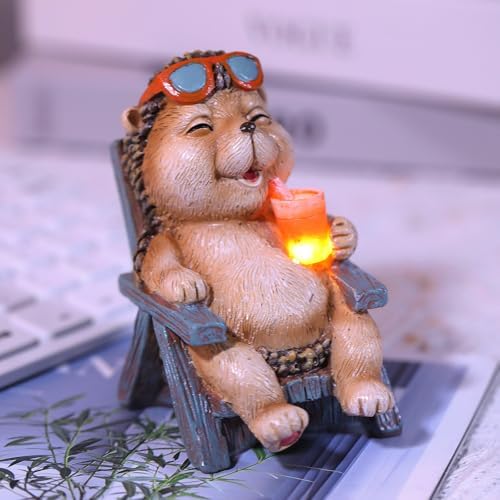 FOXMIS Hedgehog Statue Outdoor Solar Garden Decor for Outside Lawn Yard Patio, Home Office Decorations Indoor Lights