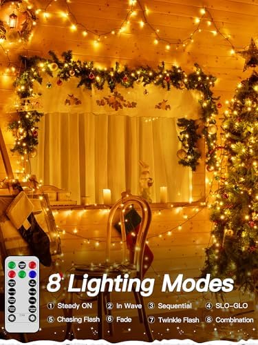Guhope Christmas Lights 131FT 400 LED, Christmas Tree Light with 8 Lighting Modes, Outdoor Waterproof String Lights with Remote and Timer, Fairy Light for Holiday Decor (Warm White)