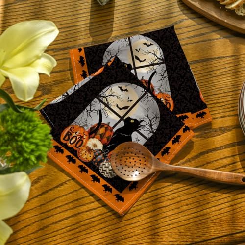 Horaldaily Halloween Cloth Napkins, Buffalo Plaid Pumpkin Napkin Set of 4