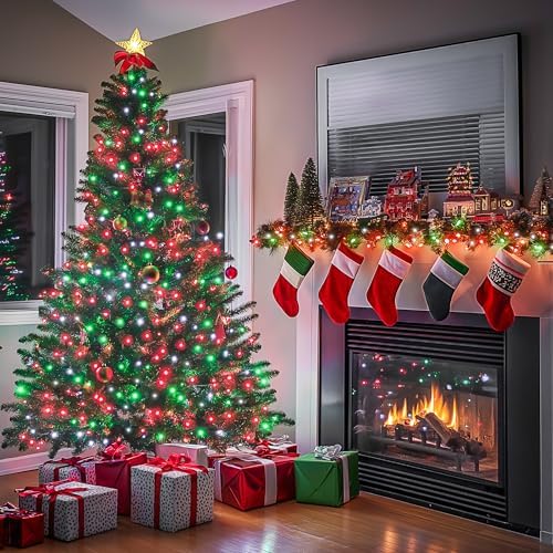 JMEXSUSS 200 LED Red White and Green Christmas Lights Outdoor