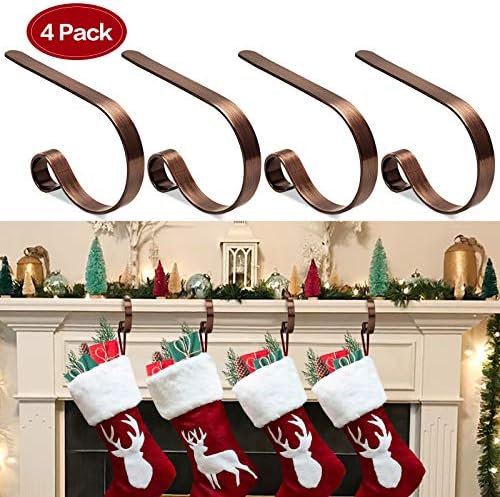 MSHALADE Christmas Stocking Holders for Mantle Set 4,Lightweight Stocking Holder No-Slip Stocking Hangers for Mantel Fireplace,Adjustable Mantel Stocking Hooks