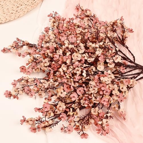 10Pcs Fall Flowers, Real Touch Babys Breath Artificial Flowers, Beige Brown