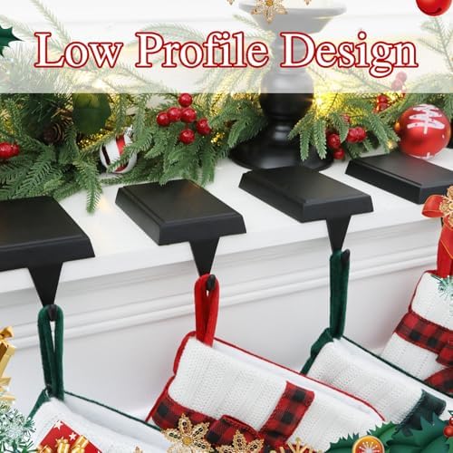 2-Pack Christmas Stocking Holders for Mantel, Weighted Metal Hooks, Black