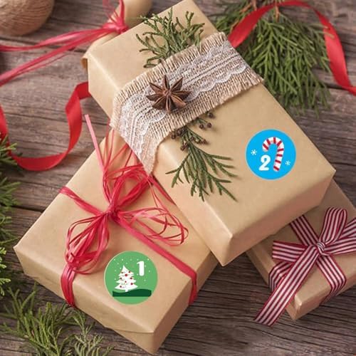 16 Sheets Christmas Advent Calendar Stickers - Number Stickers 1-25 with Christmas Theme,Christmas Countdown Stickers Christmas Stickers for Gifts Sealing Envelopes Crafts Christmas Decorations