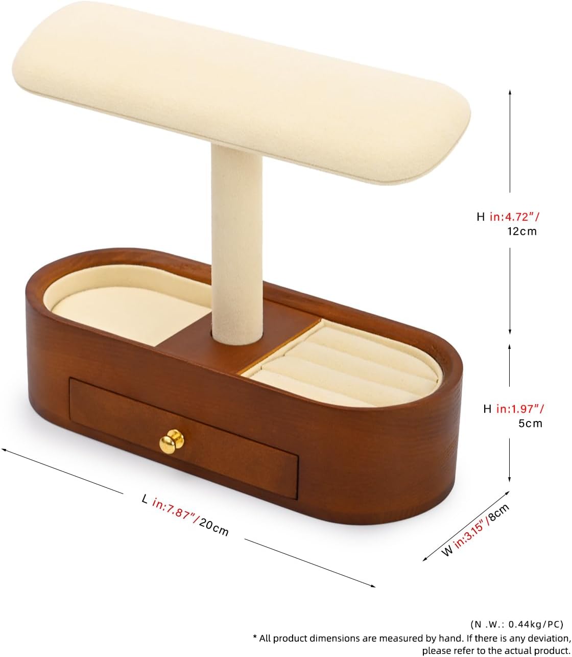 Oirlv Solid Wood Watch Stand with Drawer T-bar Watch Holder Organizer for Men and Women Showcase Bracelet Bangle
