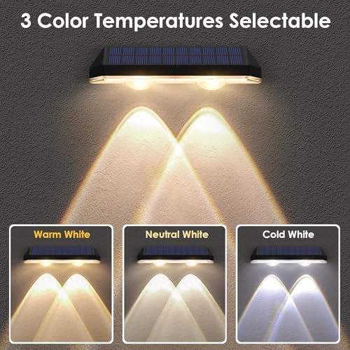 LIANGLOME Solar Fence Lights - 2PK Solar Outdoor Light Warm White/Daylight White/Cold White 3 Modes Deck Lights for