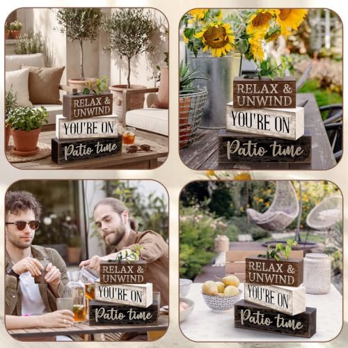 Moucuny 4 Pcs Farmhouse Table Decor Rustic Patio Stacked Wooden Decor