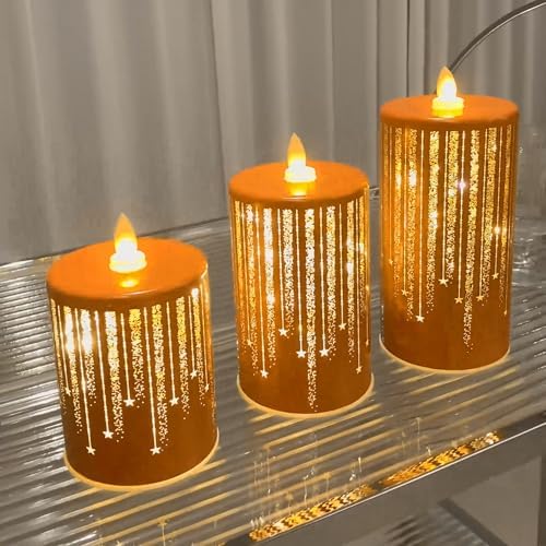 Led Candles Flickering Flameless Candles Battery Operated Fake Electric Luminara Gold Fall Decorations Fireplace Mantle Decor for Living Room Table Centerpieces for Dining Room Bathroom (Orange)