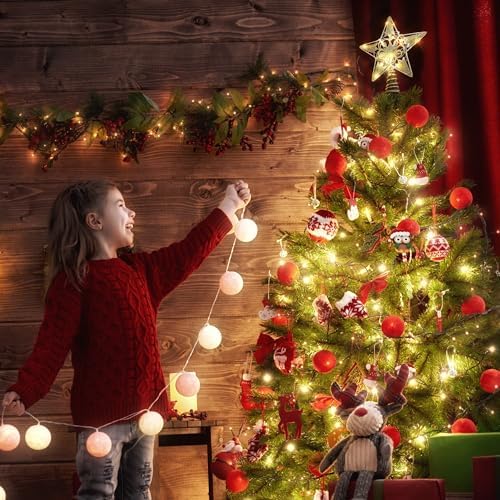Brizled Silver Christmas Tree Topper, 8" Hollow-Out Xmas Star with 20 LED