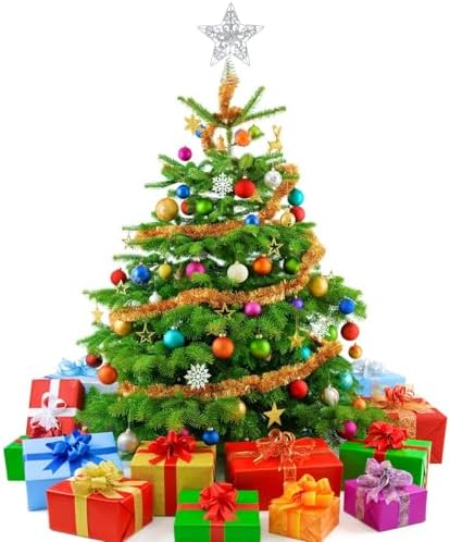Aneco 10 Inches Christmas Treetop Star Metal Glittered Christmas Tree Topper Xmas Tree Decoration Topper for Christmas Holiday Home Office School Mall Decor, Silver