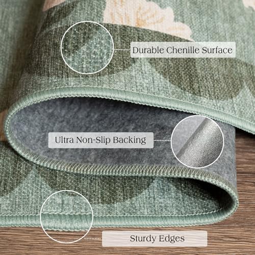 Front Door Mat Outside Entrance - 2x3 Sage Green Floral Entry Rug