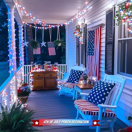 JMEXSUSS 400 LED Red White and Blue String Lights Outdoor, Plug in