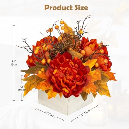 DILATATA Fall Decor Autumn Harvest Floral Centerpiece with Artificial Peony Maple Leaf and Berries Arrangement for Thanksgiving Party Mantel Fall Decor