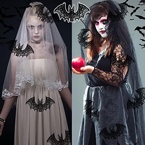 Hoteam 12 Pcs Halloween Lace Bat Decorations Window Wall Party,Black