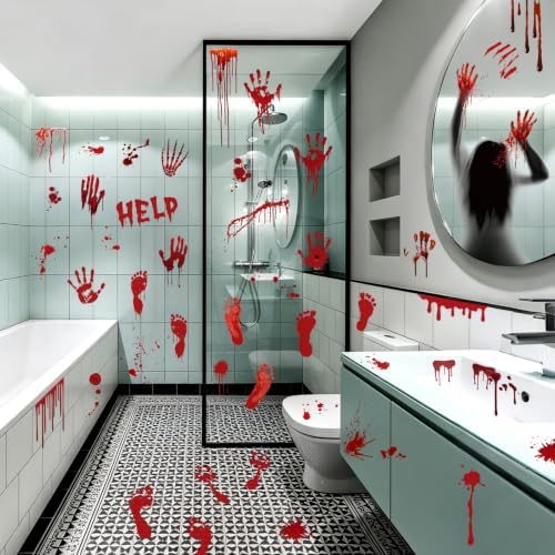 Halloween Bloody Handprint Footprint Horrible Window Bathroom Floor Decor
