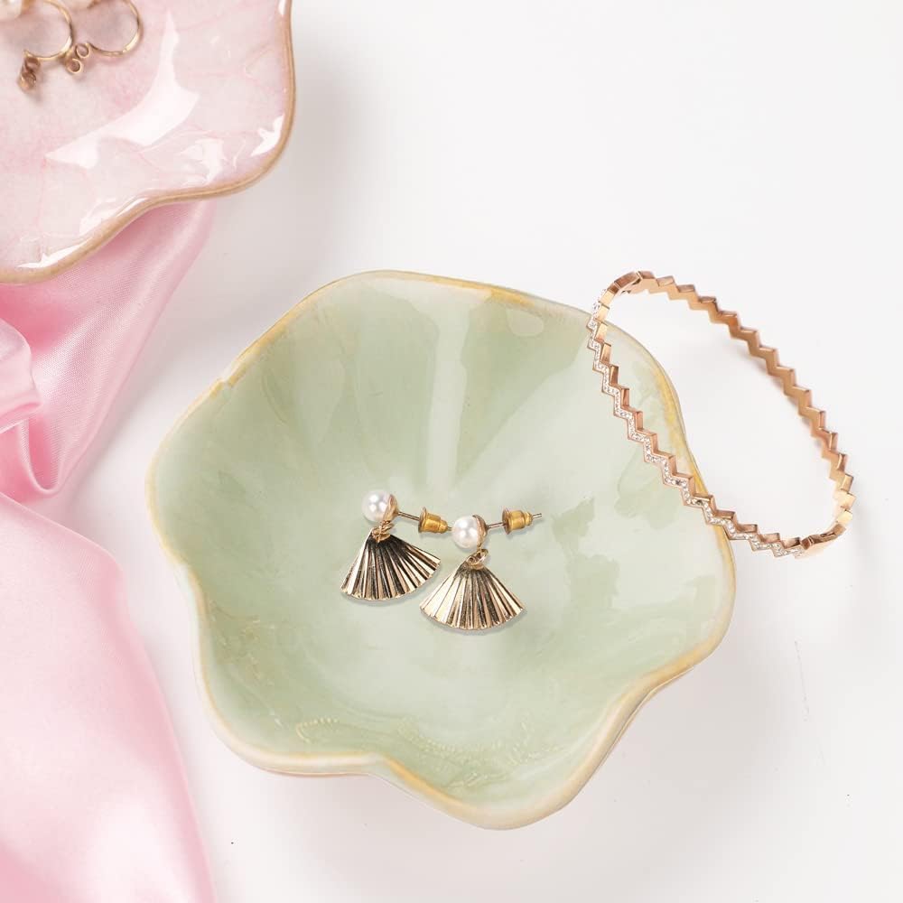 Jewelry Tray Key Tray / 4.3 Inches / White + Green / Set of 2